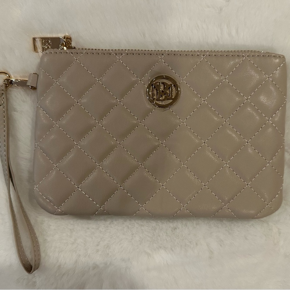 Classic Looking Small Cream Color Wristlet Clutch by Studio Badgley Mischka